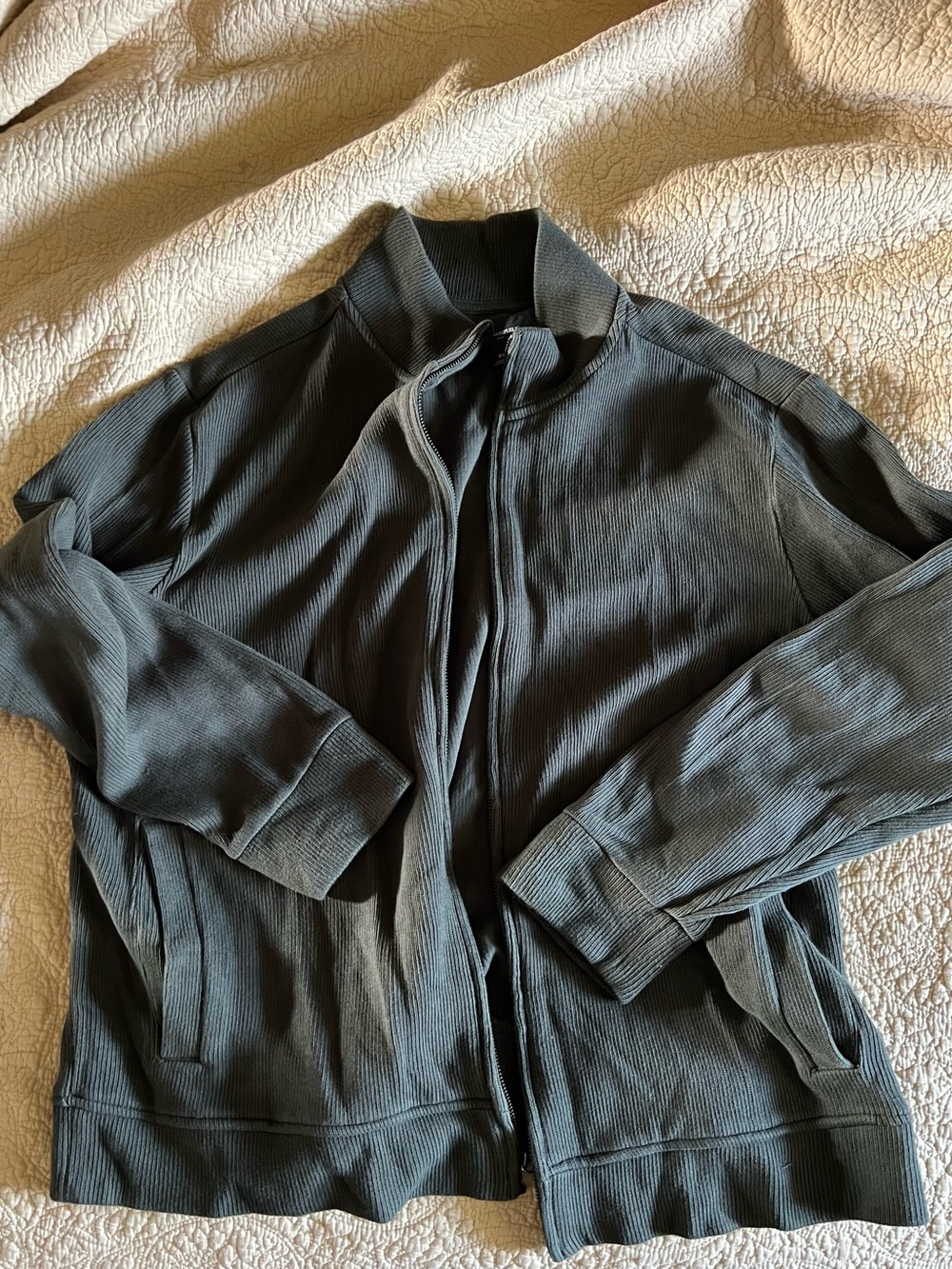 Banana Republic Men's Green Full-Zip Ribbed Sweater Jacket